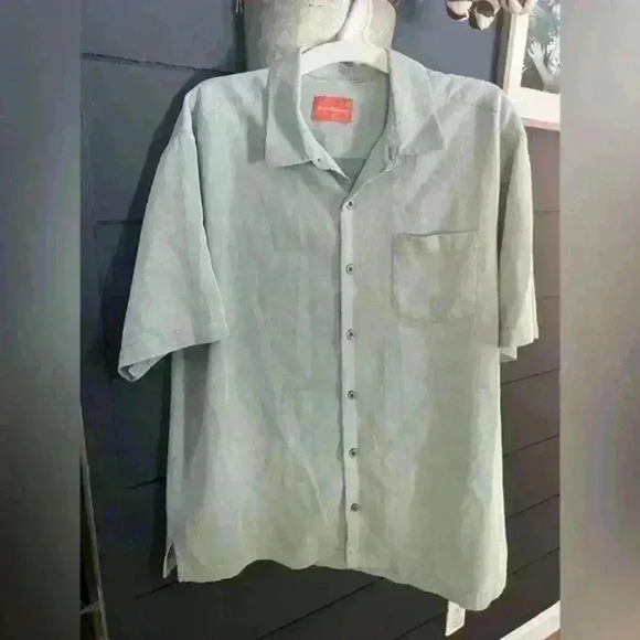 Tommy Bahama Shirt‎ Men's Large Blue Short Sleeve Check Silk Blend Button Up - Picture 1 of 4